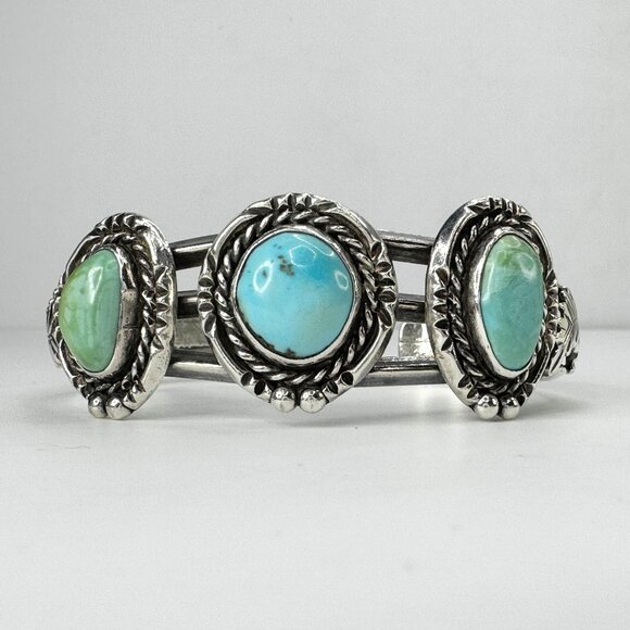 Native American Cuff with Three Stunning Turquoise Stones 37g 6.5" JR9437